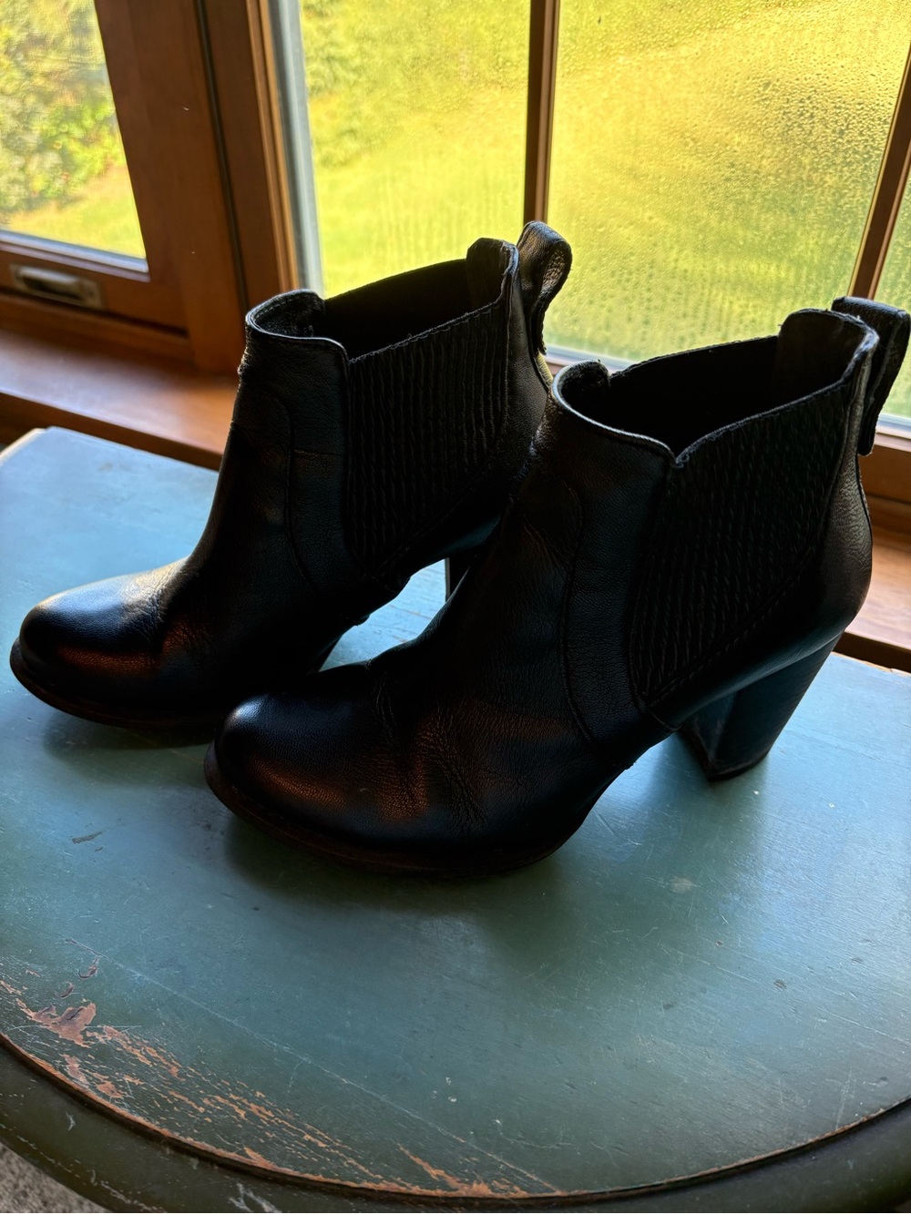 UGG Black Leather Ankle Booties with Block Heel